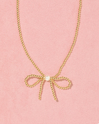 Gold Beaded Bow Necklace
