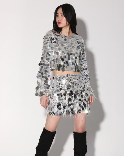 Darcy Skirt, Silver Starlet Sequin