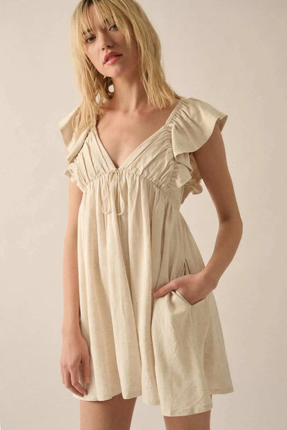 By Nature Ruffled Linen-Blend Babydoll Mini Dress
