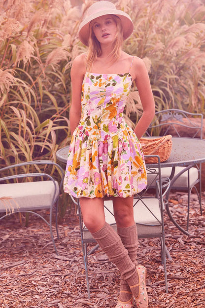 Delicate Dawn Floral Drop-Waist Bubble Mini Dress