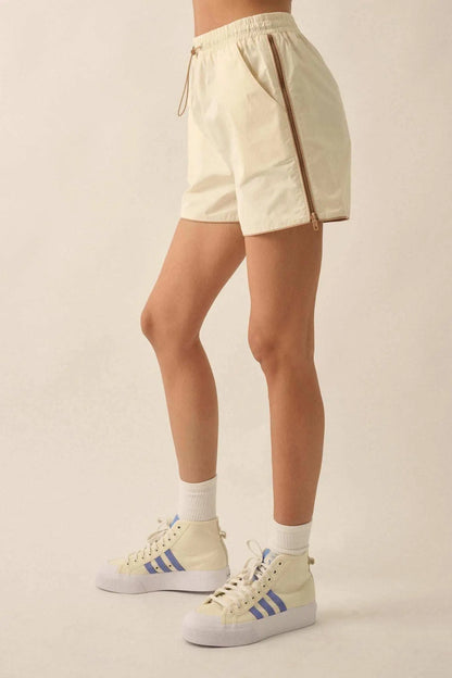 Zip Zap Side-Zip Piping-Trim Drawstring Shorts