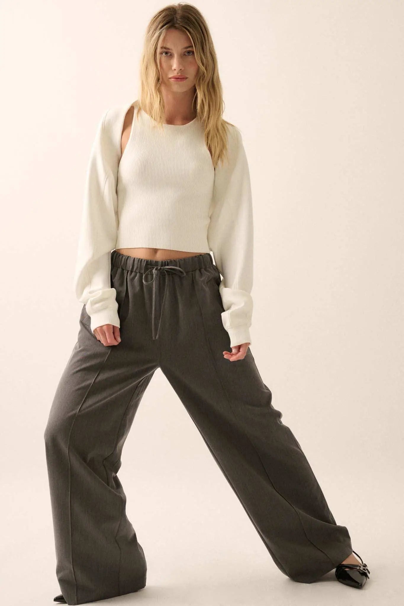 Step Above Twill Wide-Leg Drawstring Pants