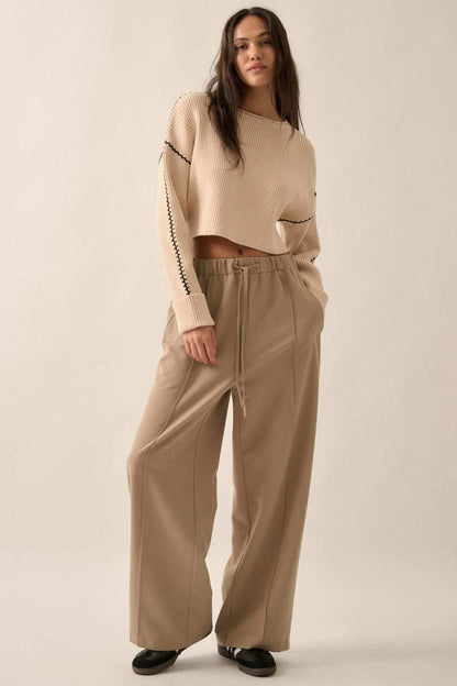 Step Above Twill Wide-Leg Drawstring Pants
