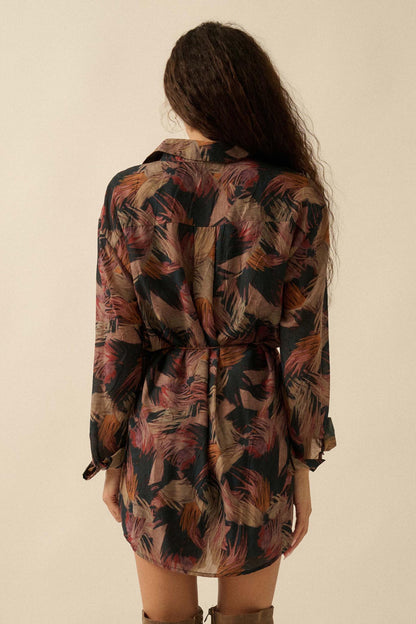 Dare to Imagine Abstract-Print Belted Shirt Romper