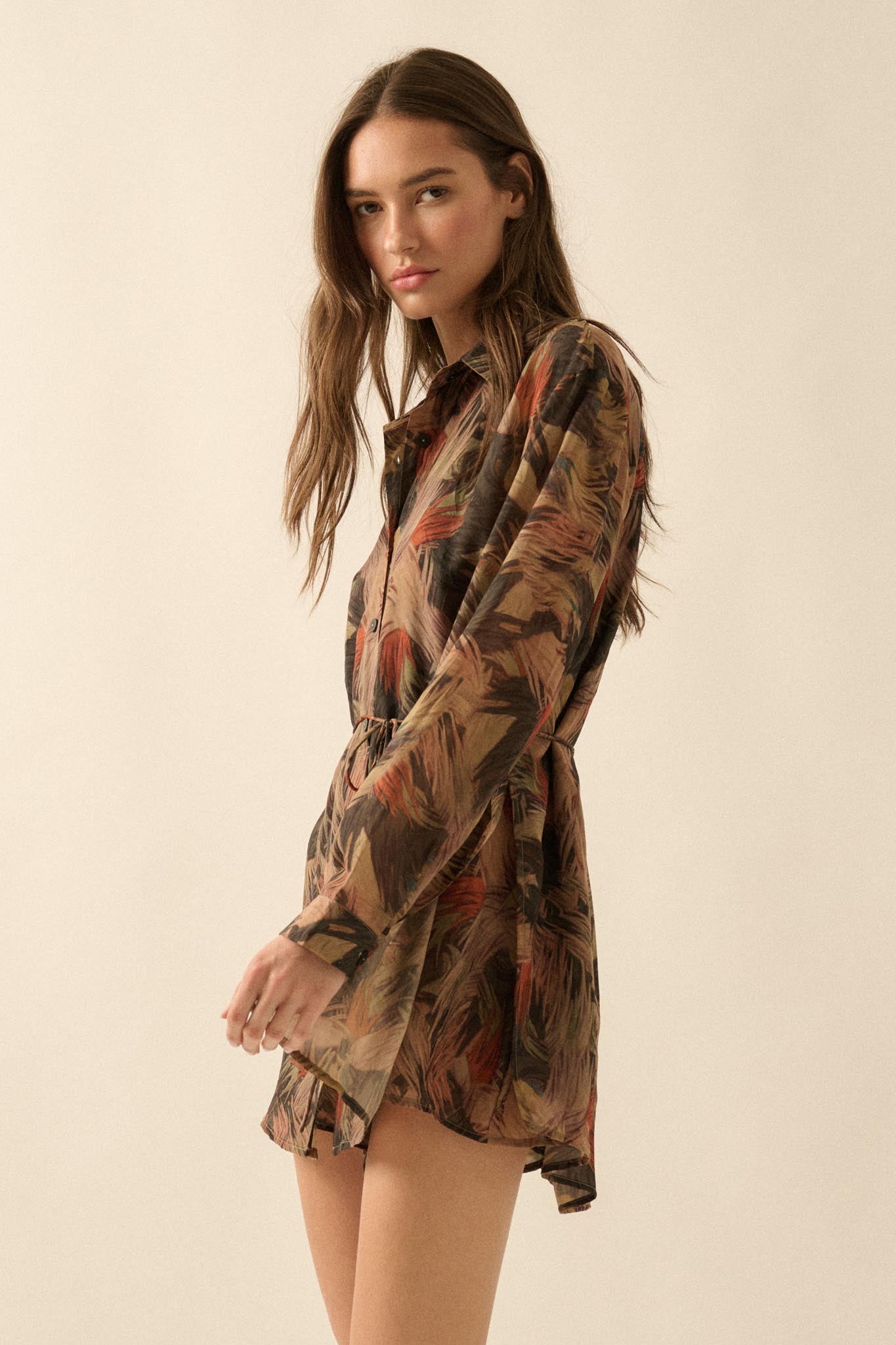 Dare to Imagine Abstract-Print Belted Shirt Romper