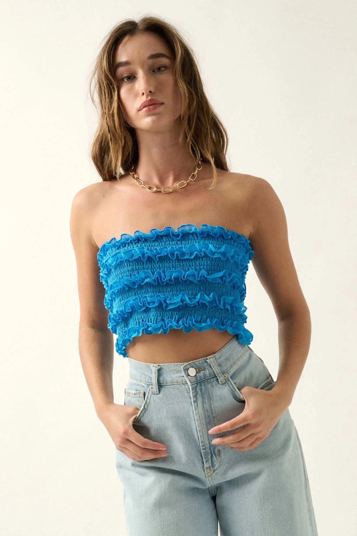 Pure Joy Smocked Ruffle Tube Top