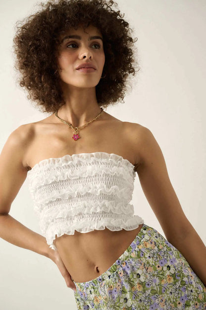 Pure Joy Smocked Ruffle Tube Top