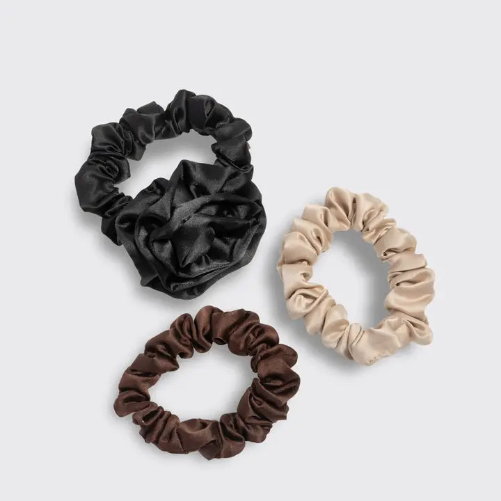 Rosette Ruched Satin Scrunchies (Black)