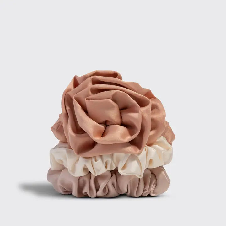 Rosette Ruched Satin Scrunchies (Terracotta)