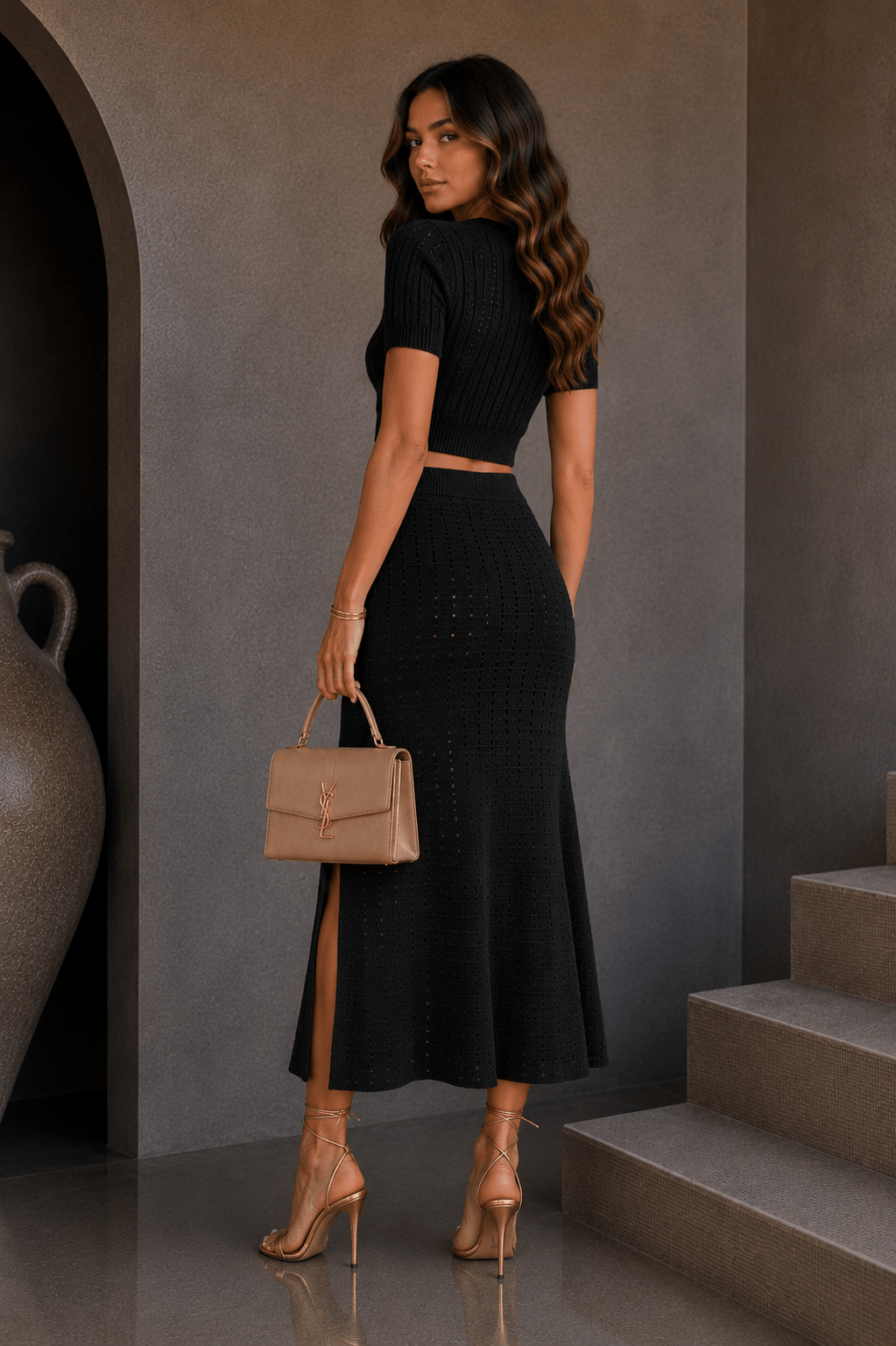 Black Knit Slit Maxi Dress