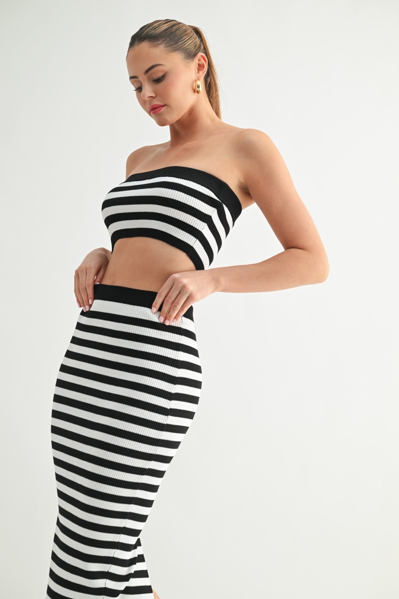 Black & White Striped Skirt Set
