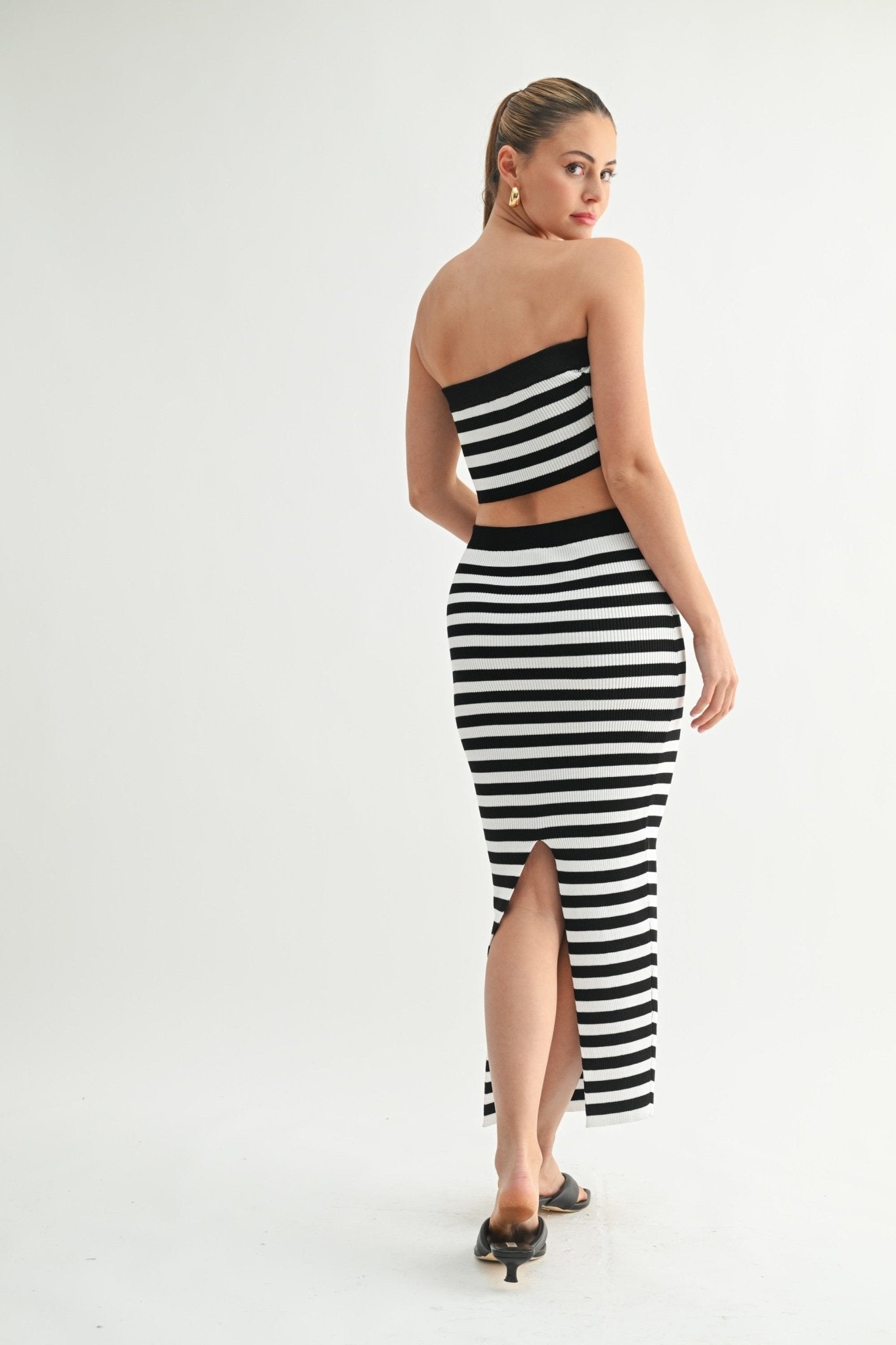 Black & White Striped Skirt Set