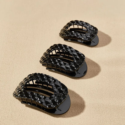 Large Flat Round Hair Clip (Jet Black Quilted)