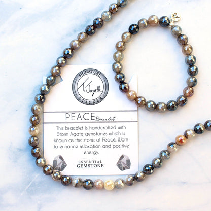 Defining Bracelet- Peace Bracelet with Storm Agate Gemstones