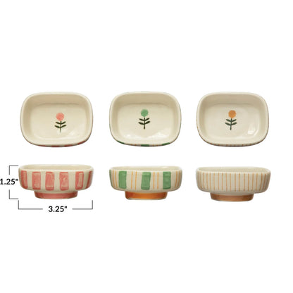 Green Flower Striped Stoneware Dish
