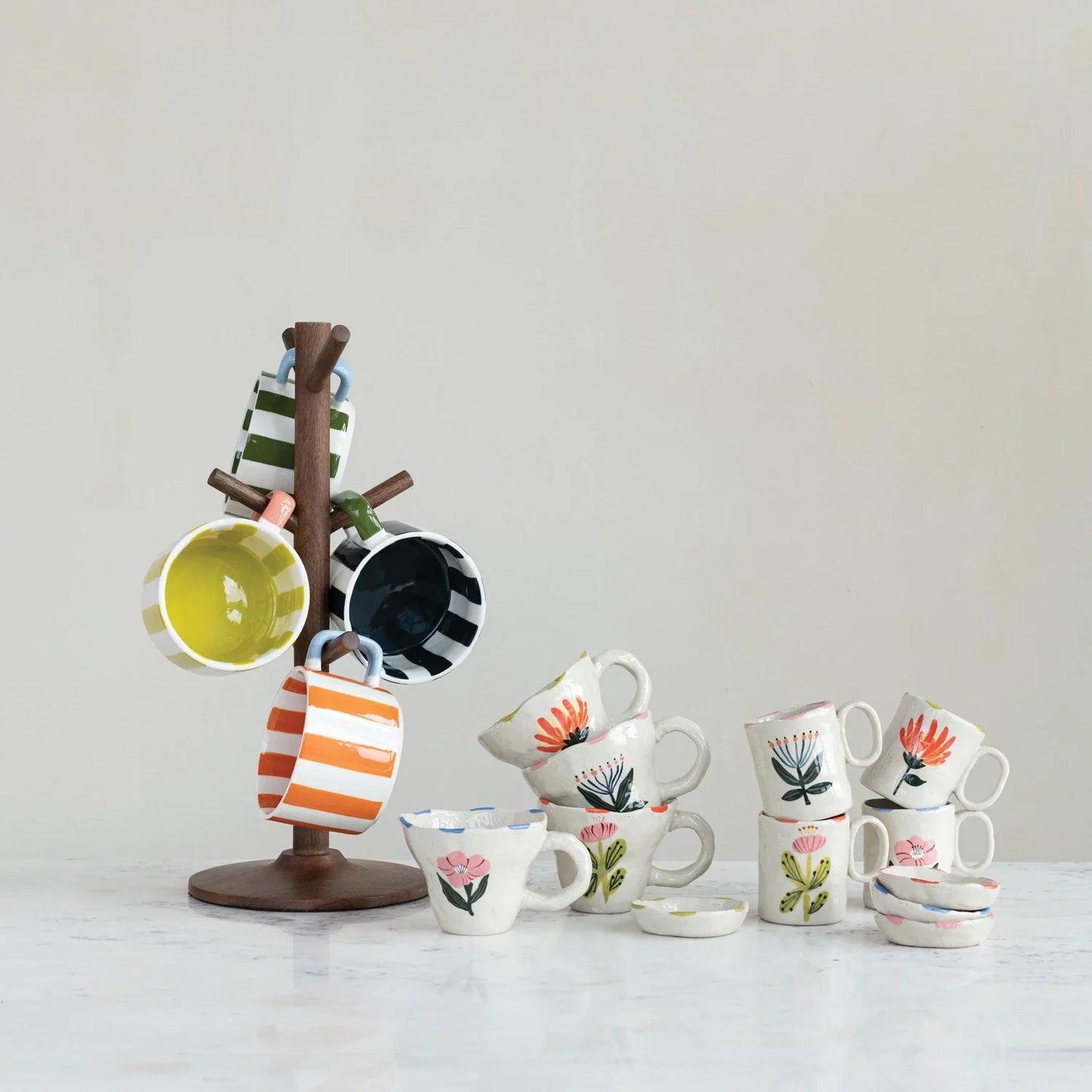 Hand-Painted Stoneware Striped Mug