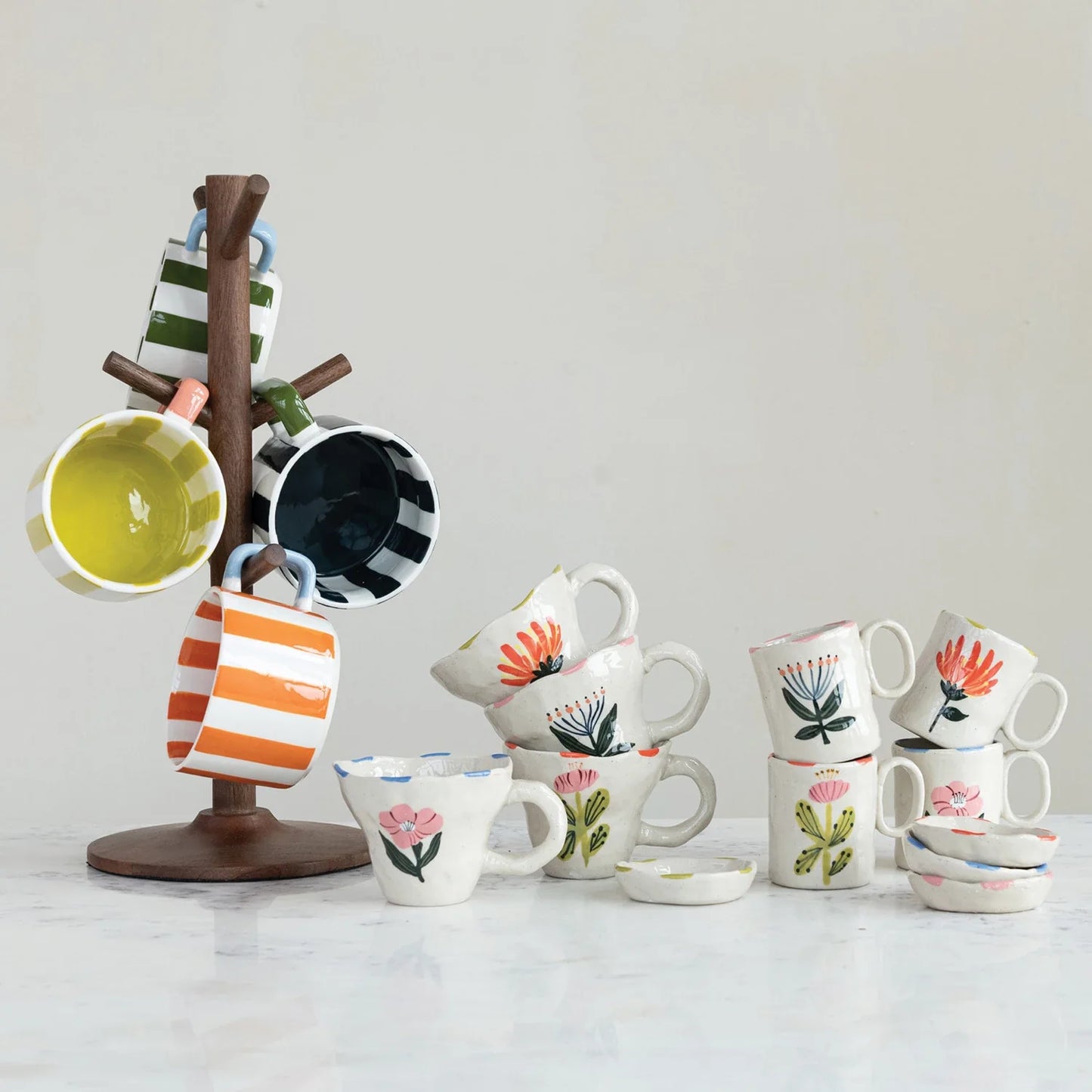 Hand-Painted Stoneware Striped Mug