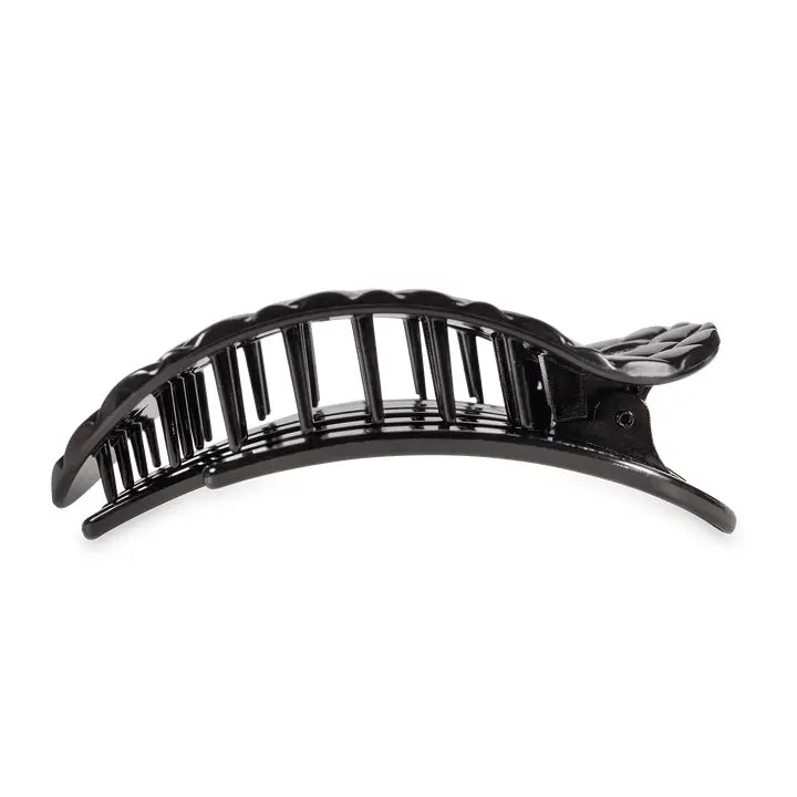 Large Flat Round Hair Clip (Jet Black Quilted)