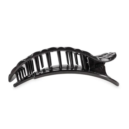 Large Flat Round Hair Clip (Jet Black Quilted)