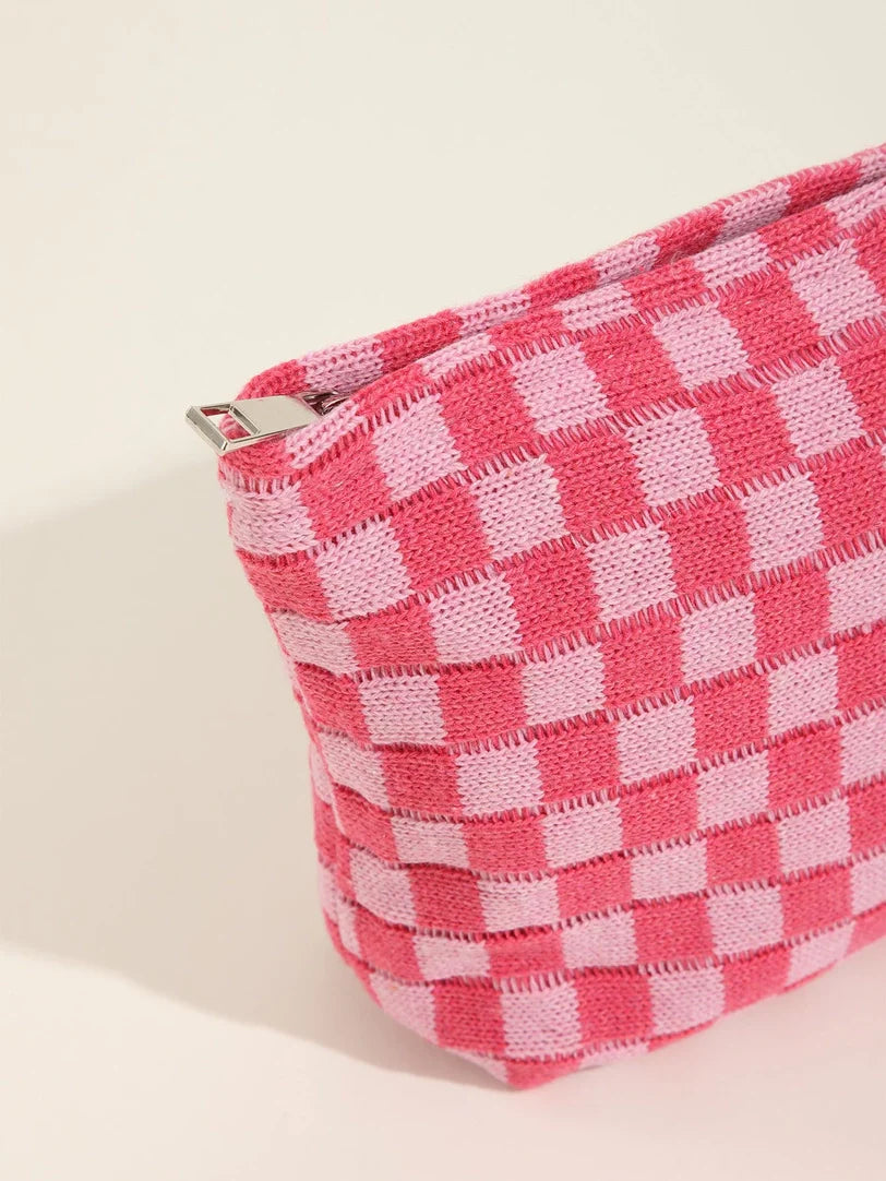 Large Checkered Makeup Bag