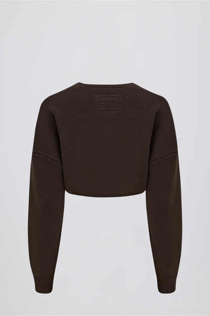 Ribbed-Knit Cropped Shrug in Pecan