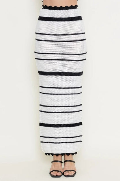 Summer Resort Striped Crochet Maxi Skirt